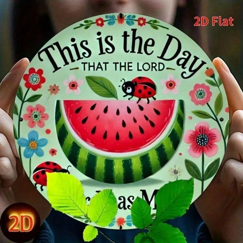 

Metal Wall Art Poster, Cute Ladybug with Watermelon, Summer Wreath for Living Room