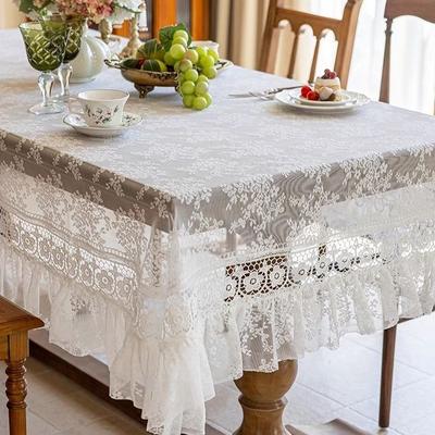 Elegante Tischdecke mit floraler Spitze, Rechteckige Polyester-Tischdecke mit Muschelkanten, Klassisches Mode-Muster für luxuriöses Speisen, Hochzeit