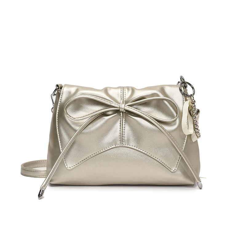 Trendy New High-end Texture Ballet Style Bow Pleated Underarm Bag Versatile Casual Chain Messenger Bag Women
