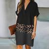 Women's Casual Fashion Print Short Sleeve Patchwork V-Neck Knee-Length Dress