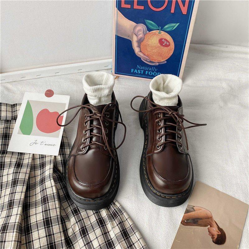 Shoes women's new small leather shoes retro style leather shoes college style platform versatile shoes