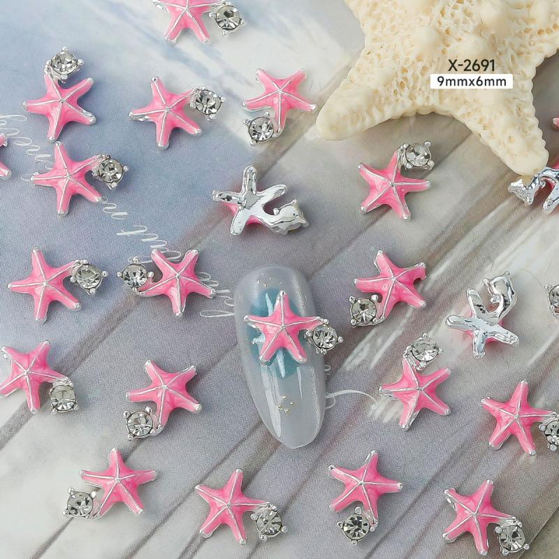 10Pcs Ocean Starfish Shell Nail Charms Nail Rhinestones 3D Diamond Alloy Nail Art Decoration DIY Manicure Nail Part Salon Summer
