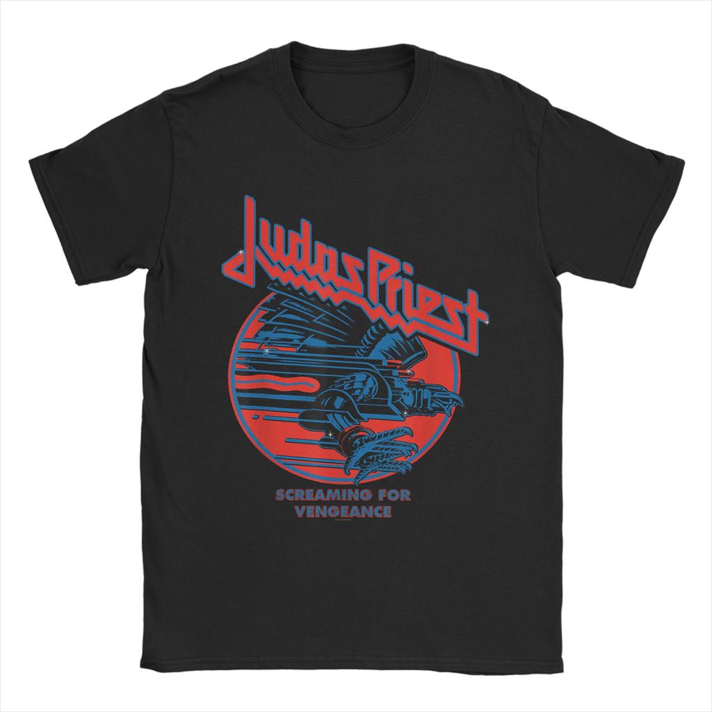 Judas Priest Screaming For Vengeance T Shirt Men's Cotton Vintage T-Shirt Crewneck Blue Eagle Tee Short Sleeve merch Graphic