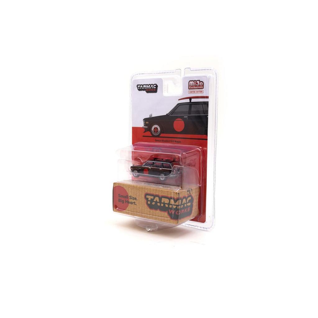 Generic Tarmac Works Datsun Bluebird 510 Wagon Black with Red Graphics and Roof Rack and Surfboard Global64 Series Diecast Model Car 1/64 T64G-026-BK