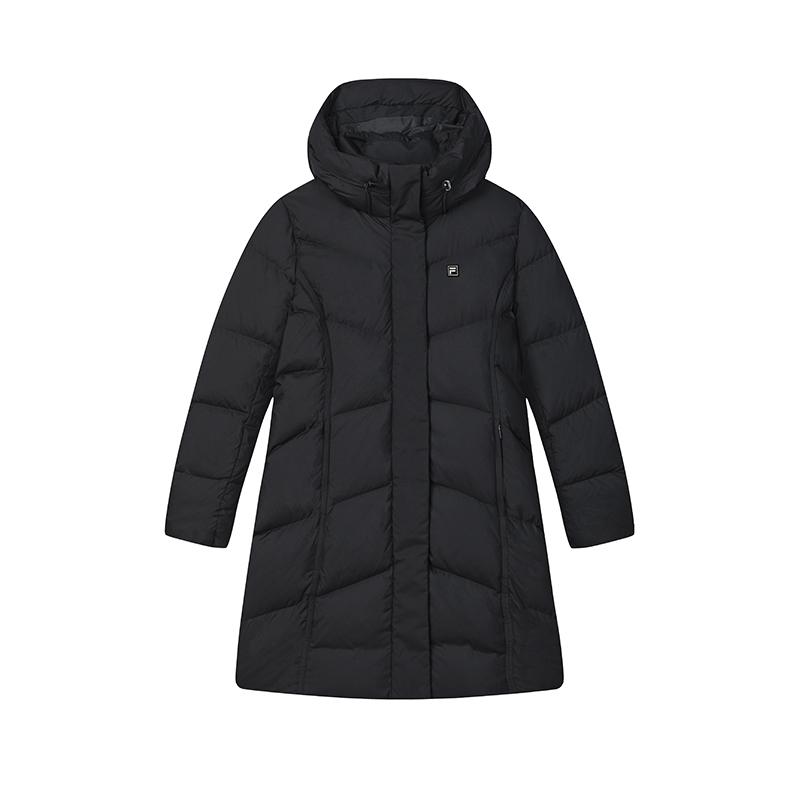 Fila Lifestyle White Logo Pattern Outdoor Casual Sports Zip-Up Hooded Warm Down Jacket Women Jacket Black F11W443903FBK