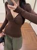 Women's Winter Slimming V-Neck Pleated Long Sleeve T-Shirt with Twisted Design