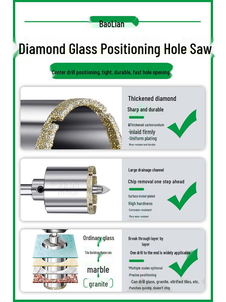 Positioning Drill Bit for Tile, Glass, Marble, and Stone Drilling