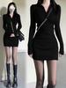 2026 Autumn/Winter Knit Slim-Fit Long Sleeve Little Black Dress