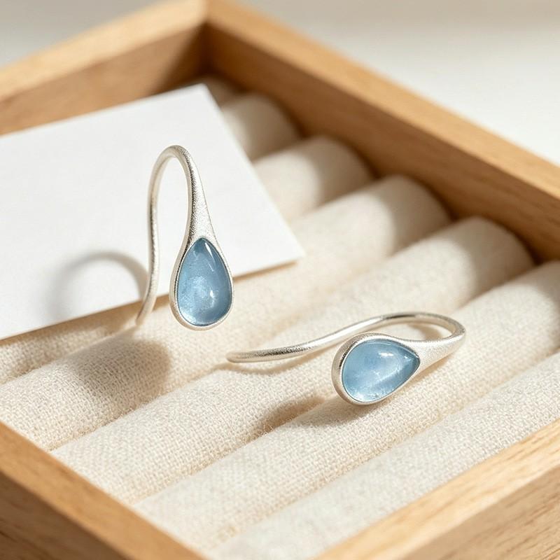 VENTFILLE 925 Sterling Silver Aquamarine Water Droplet Earring for Women Ear Eardrops Versatile Daily Jewelry Gift Dropshipping