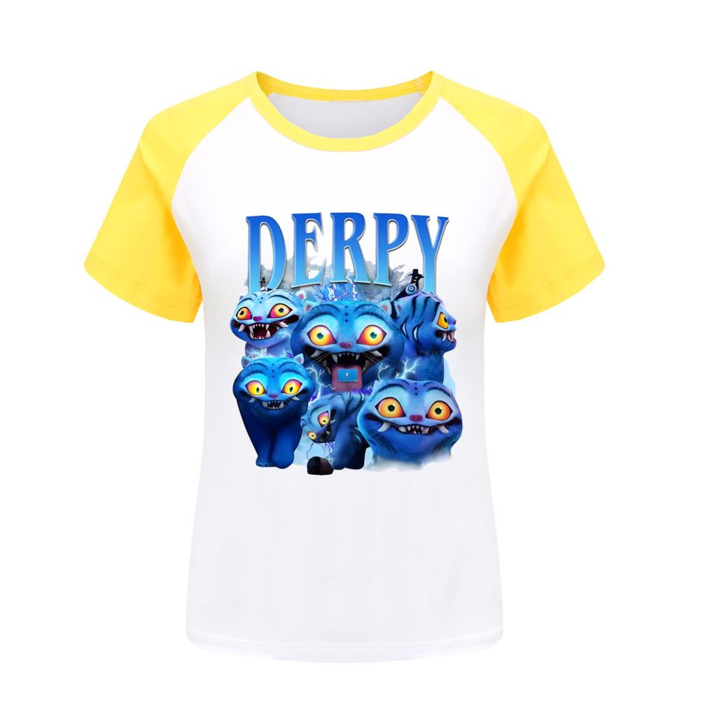 

4874 Kids Girls Derpy Rumi Zoey Mira Print Raglan Short Sleeves T-Shirt 170cm жовтий