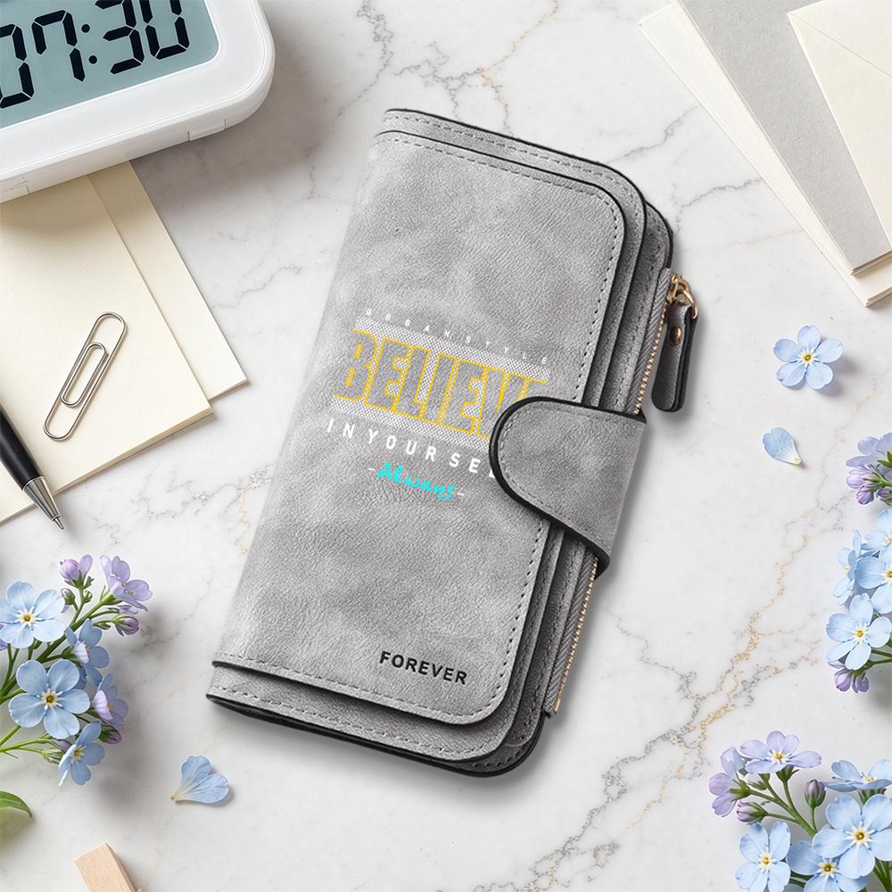 BELIEVE Pattern Long Wallet for Women Multi Card Slot Portable Coin Purse
