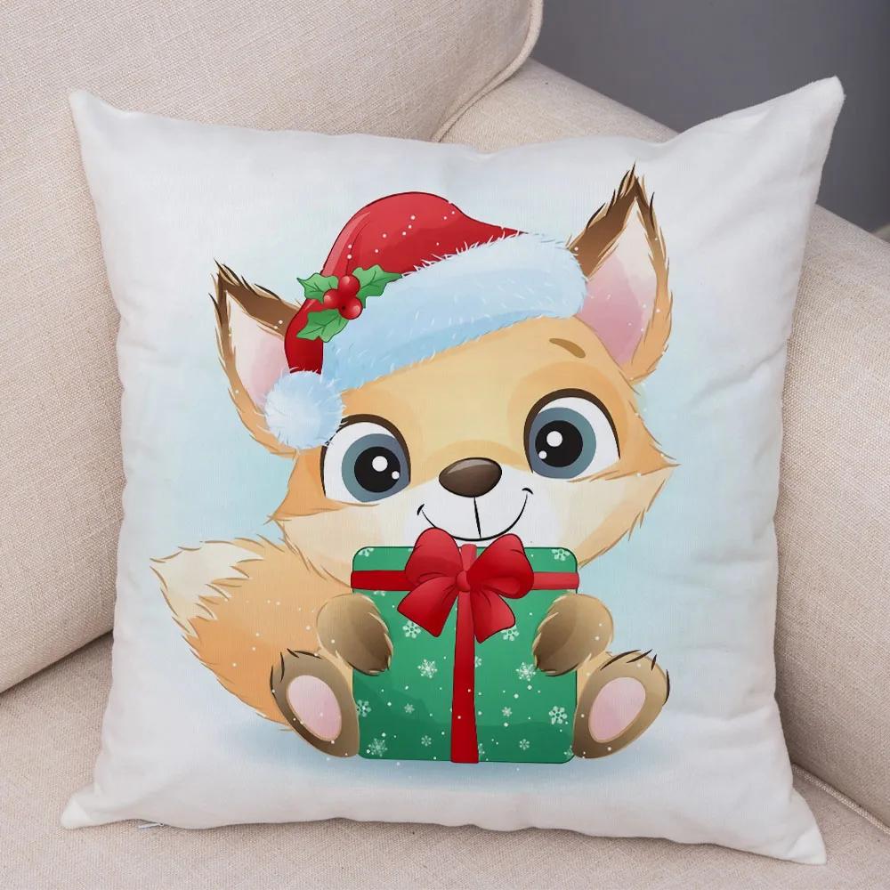 Nordic Kids Room Dog Fox Panda Cow Pillow Case Decor Cute Cartoon Animal Merry Christmas Soft Plush Cushion Cover for Sofa Home