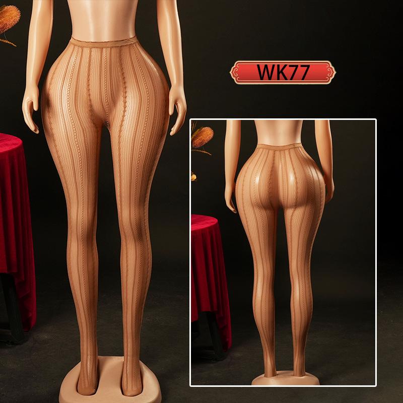 

Warp knitted seamless mesh socks pantyhose jacquard lace sexy vertical fishing net socks Europe and America WK one size - simple packaging [white card + opp bag] кавовий