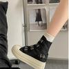 Fashion Retro  Buckle Design Thick Soled Casual Canvas Short Boots for Women  Autumn Comfortable Non Slip Chunky Ankle Boots