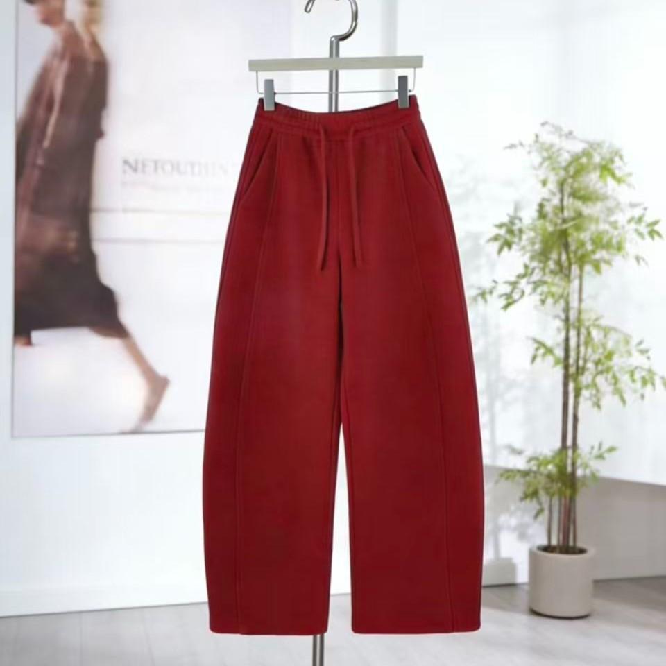 2026 High Waist Red Velvet Slimming Scissor Leg Pants