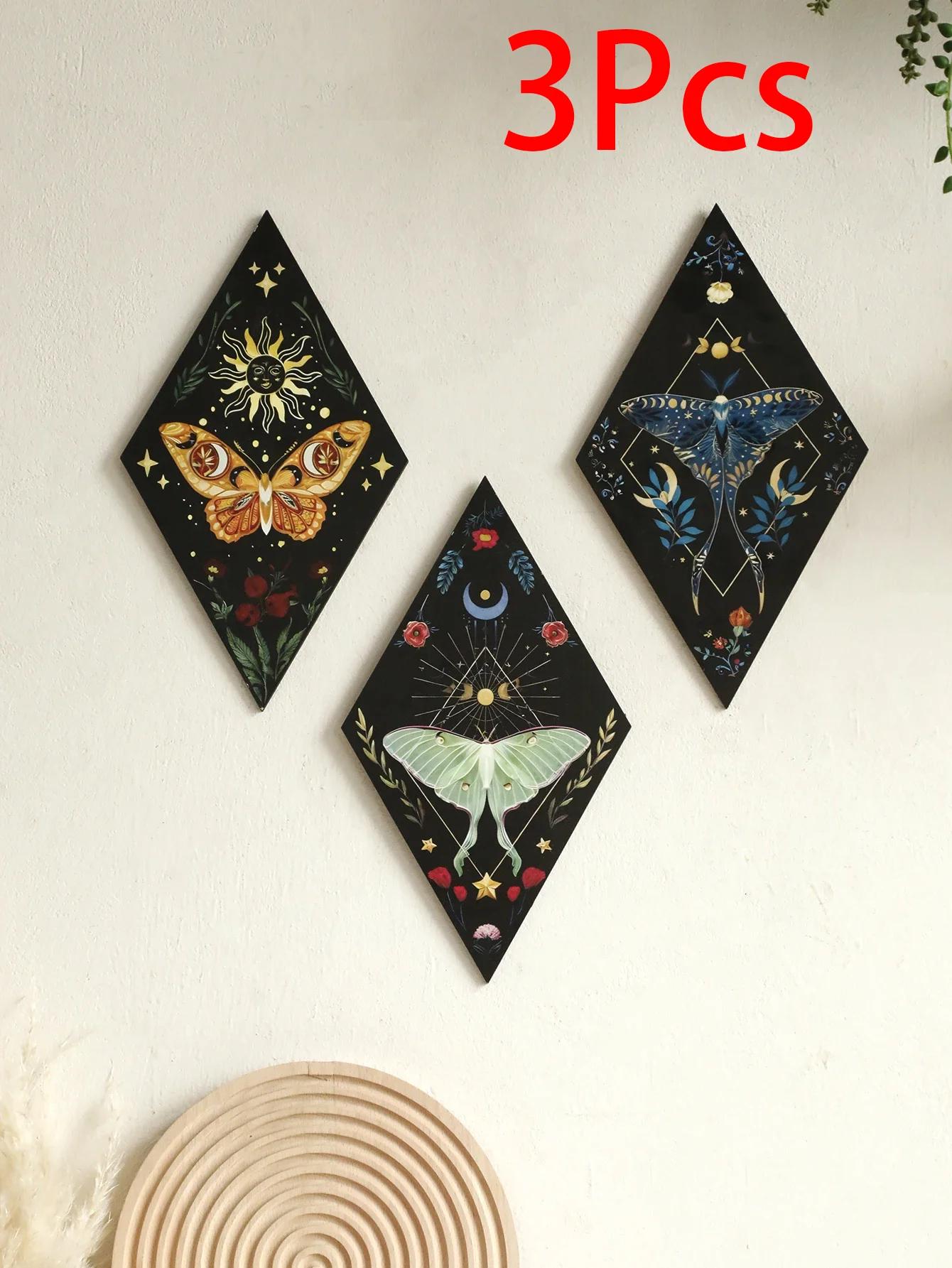 

Butterfly Rhomboid Wooden Wall Hanging, Moon Star Pattern Wall Art Decor, Nordic Home Ornament, Gift for Bedroom Living Room