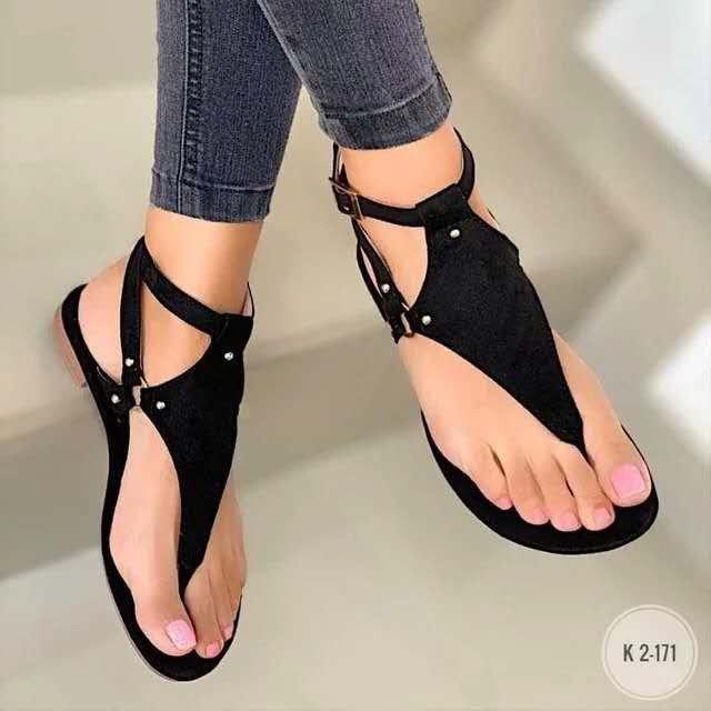 

Summer wish casual flat toe women s sandals one-word buckle wear large size women s sandals 35 чёрный
