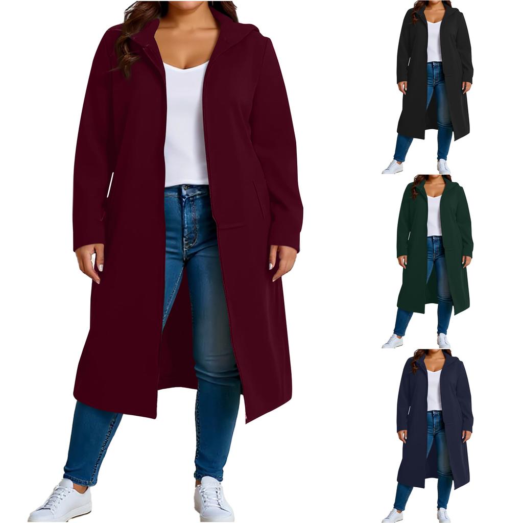 Women's Fashion Casual Plus Size Hooded  Long-Sleeve Solid Jacket