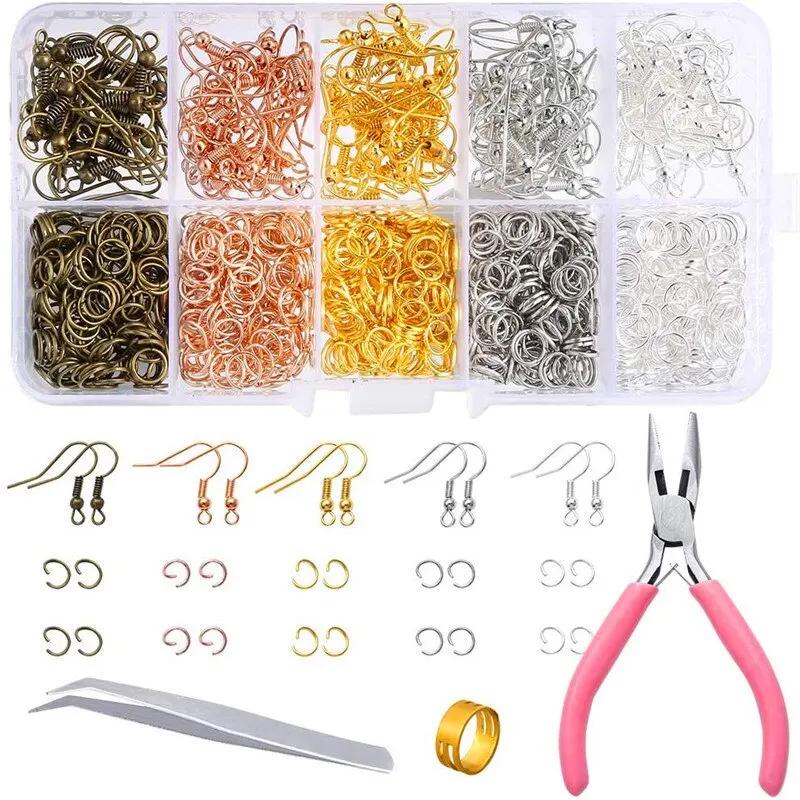 1200 Stück Ohrring-Herstellungs-Set mit 200 Stück Ohrring-Haken, 1000 Stück Biegeringen und Schmuckzangen für Schmuckherstellung Zubehör Ohrring