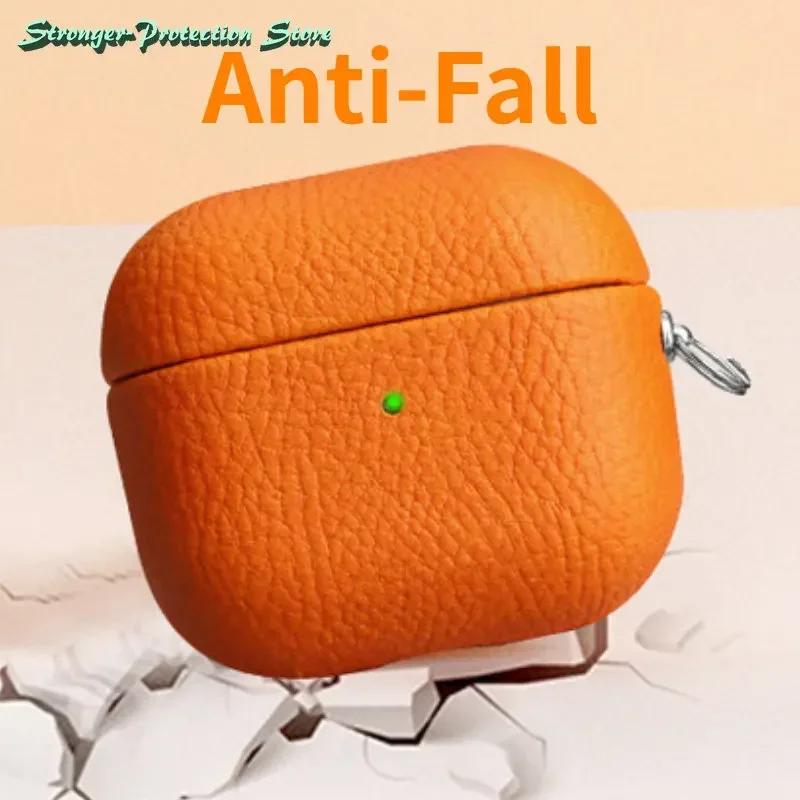 Genuine Leather For AirPods Pro 3 Case AirPods Pro 2 Airpods 4 Airpods 3 cover Lychee Pattern Cowhide With Buckle