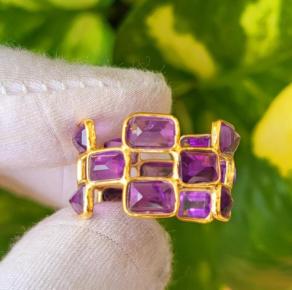 Natural Purple Amethyst Gemstone 925 Sterling Silver Eternity Ring 6.5 US, Gift