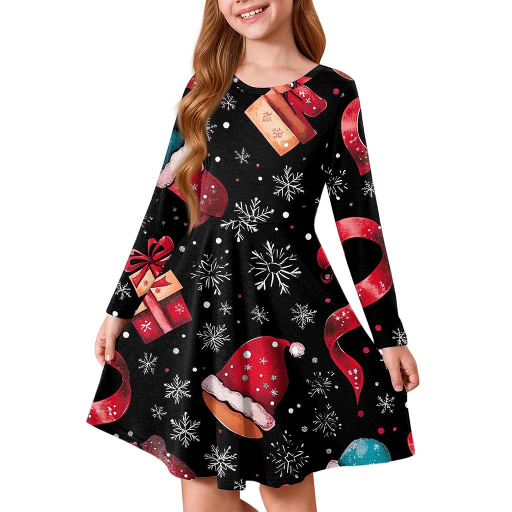 Girls' Princess Dress - Long Sleeve A-Line T-Shirt Dress Christmas Day