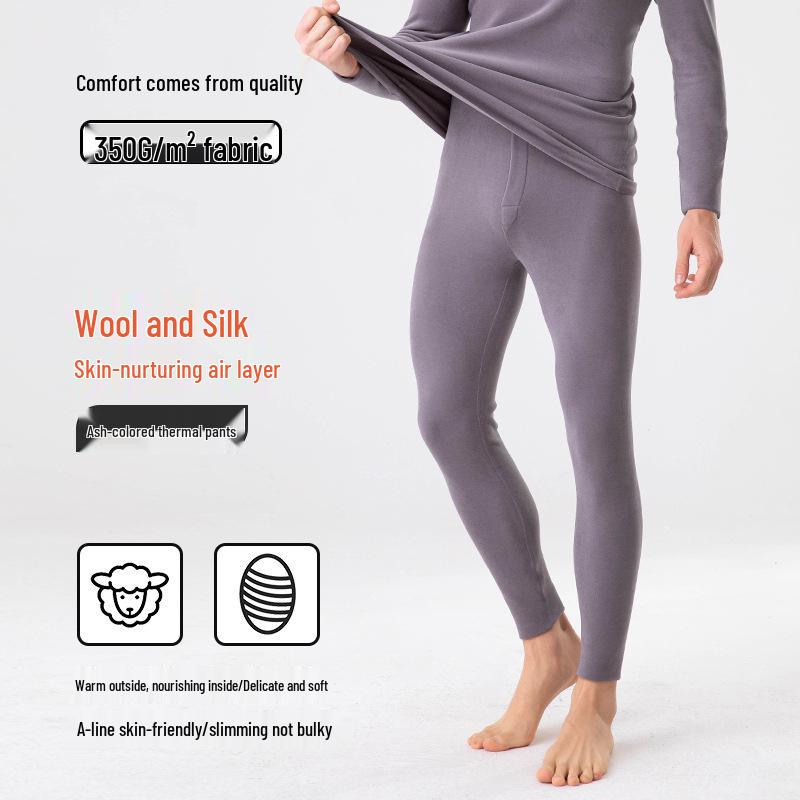 Men's Wool-Silk-Acrylic Seamless Fleece-Lined Warm Underwear Set