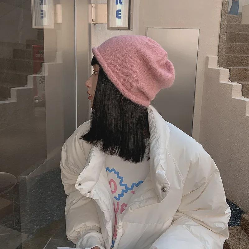 

Модная вязаная шерстяная шапка в корейском стиле для осени/зимы — теплая, универсальная, на большую окружность головы Elastic (55-60cm)