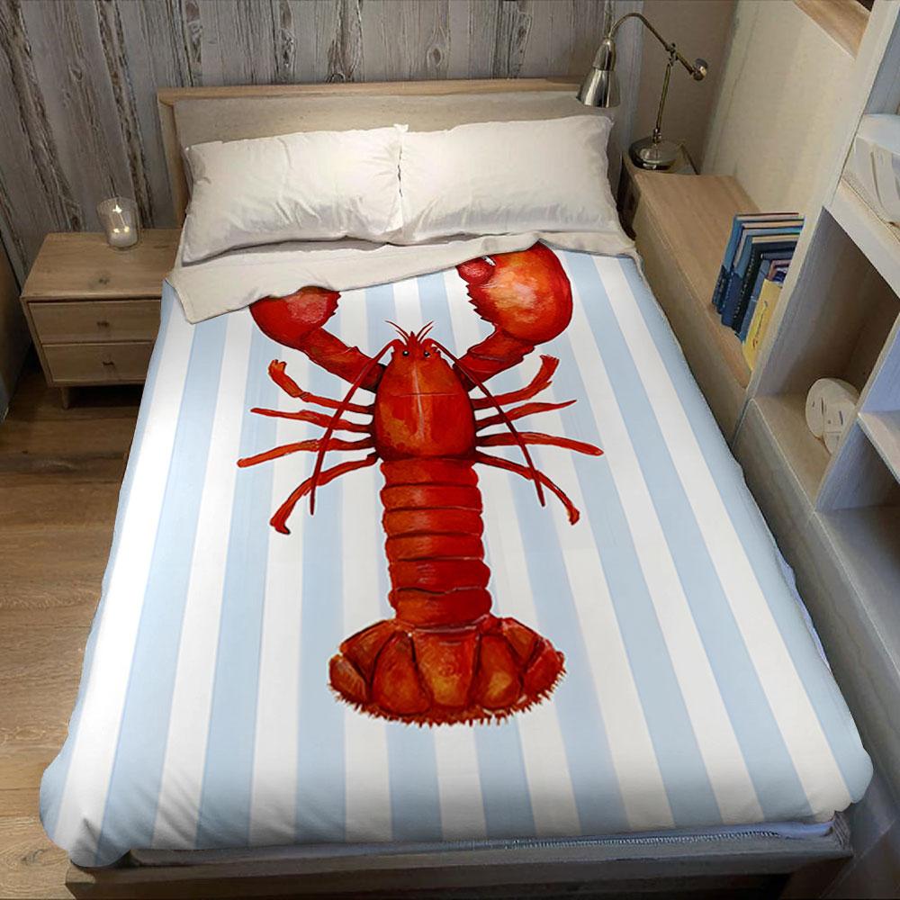 Aquarell Hummer Streifen Aufdruck Decke Geeignet für Sofas Betten Büros Reisen Campingstühle Warme Plüschdecke