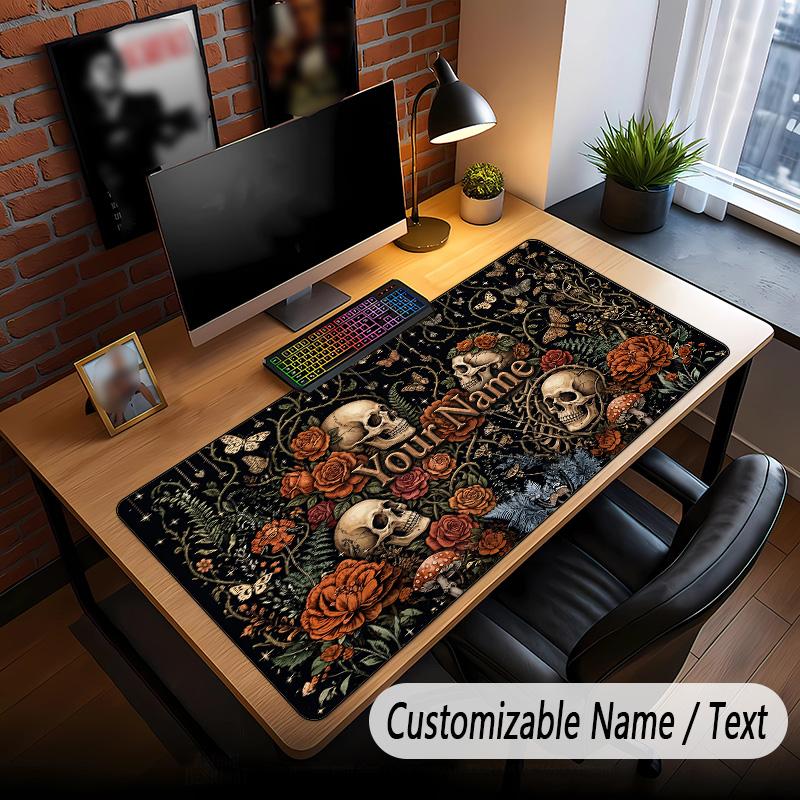 Skull Gothic Theme Custom Mouse Pad Personalized With Name Text Customized Desk Mat For Office Home Decor