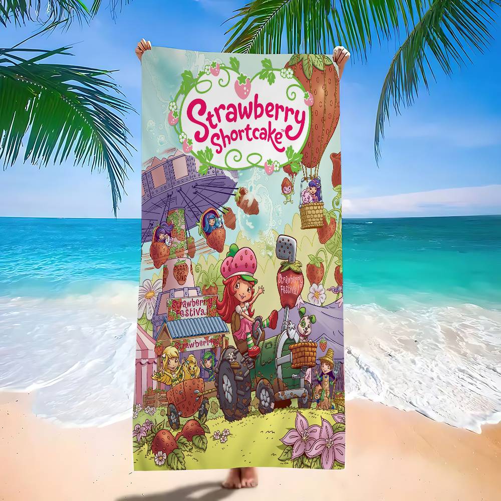 Animation S-Strawberry Cartoon S-Shortcake Microfiber Blanket Beach Towels Oversized Printing Super Absorbent Pool Towel
