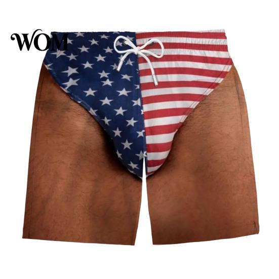 American Flag Pattern Shorts Funny Patriotic Men Shorts, Stars And Stripes Swim Trunks, Quick Mens Trunks Dry Drawstring Waist Board for Summer Beach