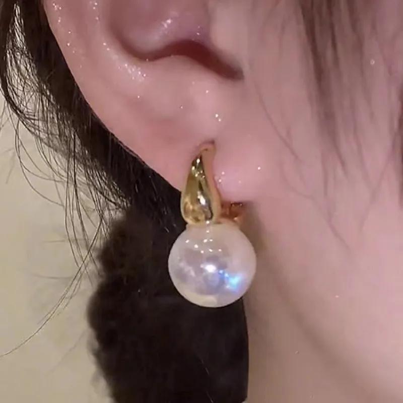 Gold Color Pearl Studs Hoop Earrings for Women Gold Color Eardrop Minimalist Hoops Wedding Fashion Jewelry Dropshipping