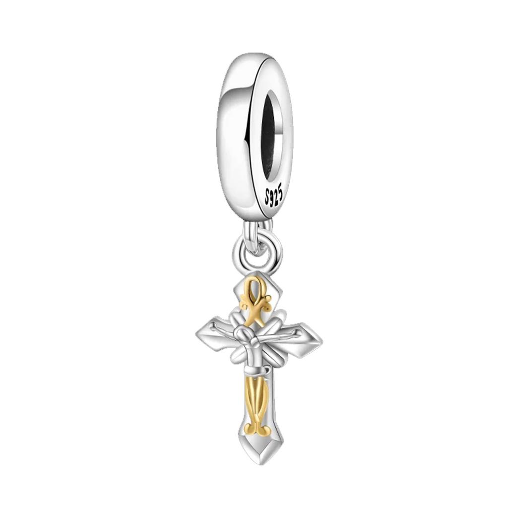 Copper Wings Sister Cross Pendant Charms Fit Original 4Mm Aperture Bracelet Charm Beads Necklace Diy Female Jewelry