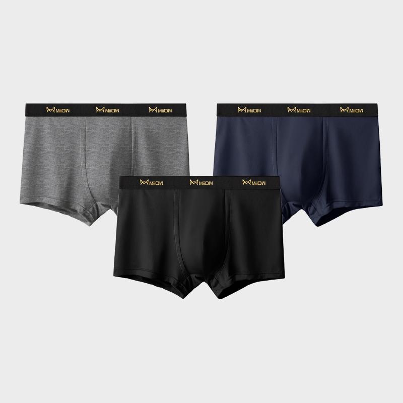 MiiOW 3Pcs Men's Underwear Boxer Shorts Youth Cotton Men's Boxing Shorts, Breathable Underwear