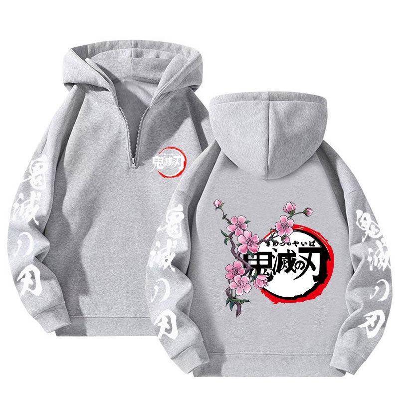 Japonské Anime Demon Slayer Mikiny s polovičným zipsom Harajuku Manga Grafické Pulóvre Bežné s kapucňou Streetwear Mikiny