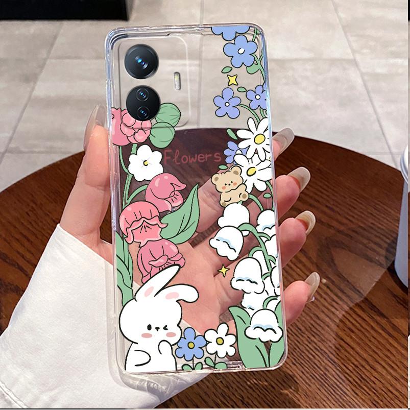 Bumper Soft Silicone TPU Clear Casing For Vivo Y55 2022 4G/T1 4G/iQOO Z6 44W Beautiful Palace Painted Shockproof Cover