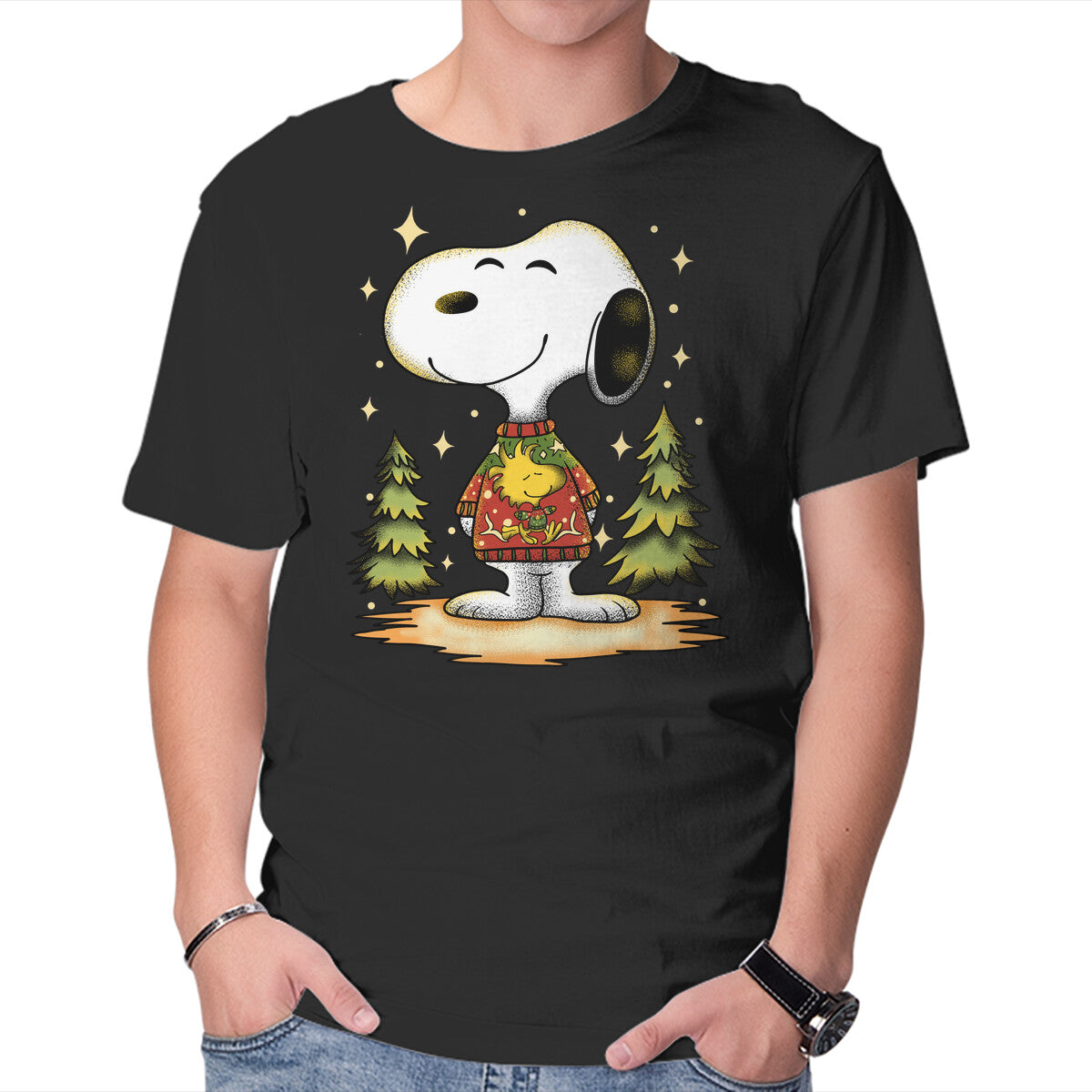 Unisex Crew Neck T-Shirt Snoopy s Cozy Christmas Graphic Short Sleeve Casual Tee M