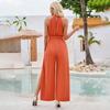 Summer Women Casual Sleeveless Halter Jumpsuit Loose High Waist Wide Leg Pants Solid Color Belt Jumpsuits Sizes S XL