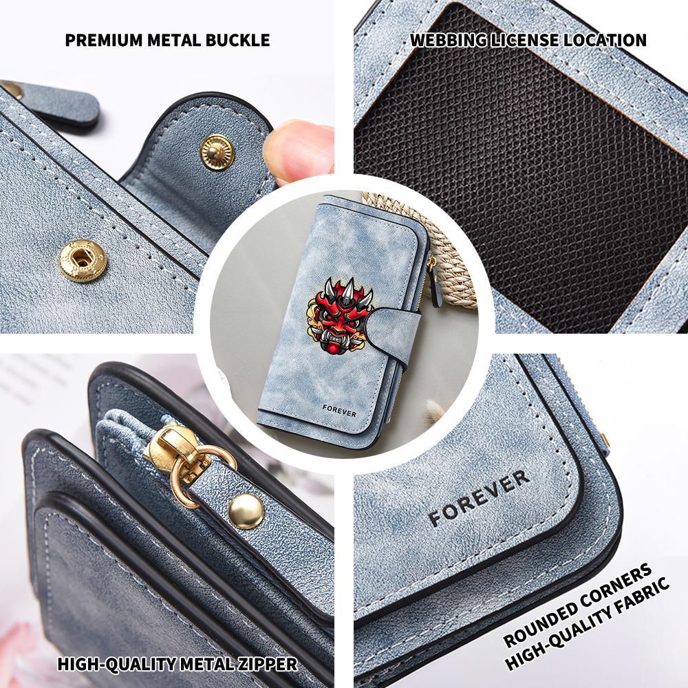 Vintage Long Wallet with Oni Pattern Large Capacity Multi Card Slot Fashion PU Leather Wallet for Daily Use