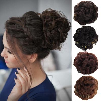 Sentetik Updos Kıvırcık Adet Chignon Saç Topuz Kapak Üzerinde Klip Saç Parçaları Uzatma Saç Bantlarında Klip Gri Bromn Retro Tarzı