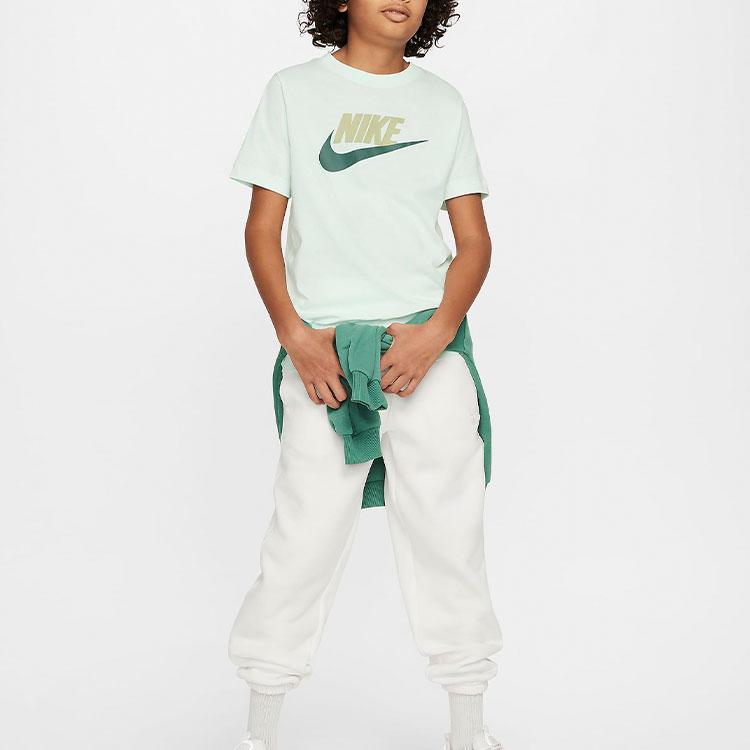 Nike Sportswear Printed Logo Round Neck Short Sleeve Casual Kids Tops Light-Green AR5252-394