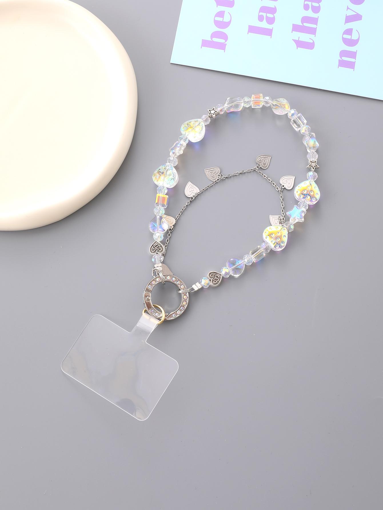 

New Double Chain Heart-shaped Plated Five Pointed Star Bead Mobile Phone Pendant With Transparent Card ABS