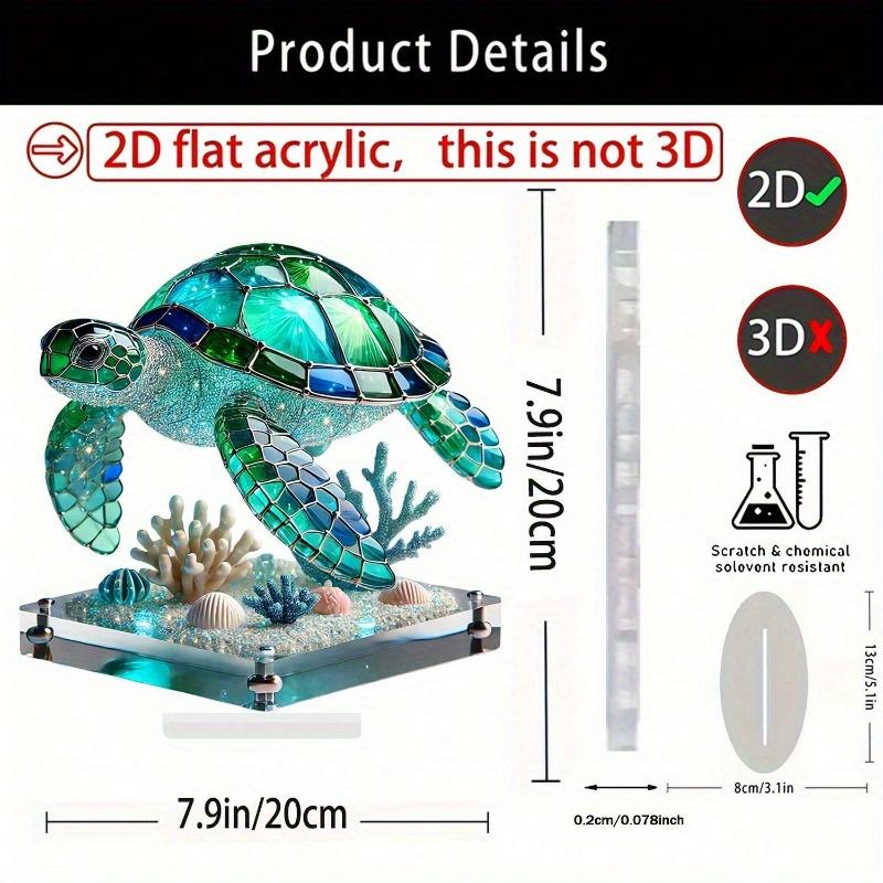 2D Flat Acrylic Sea Turtle Desktop Decor - Mosaic Glass Style with Shells, Coral and Marine Life Themes, Suitable for Coastal Home