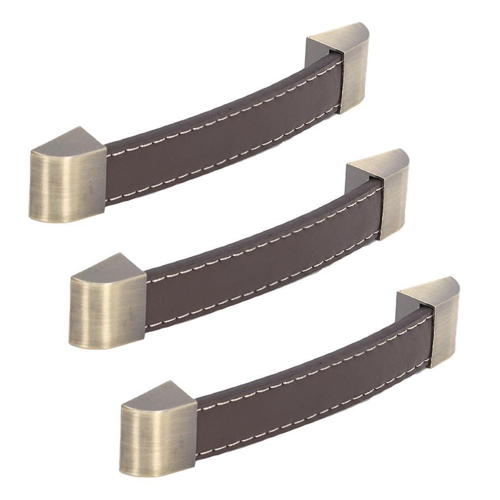 3Pcs Wardrobe Door Leather Handle Antique Drawer Pull Handle Luggage Wine Box Handle