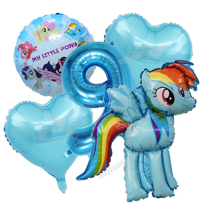 Beautiful My Little Ponys Girl Birthday Number Balloons Decoration Cute Cartoon Love Shape Round Balloons Set Party Supplies Kids Favor
