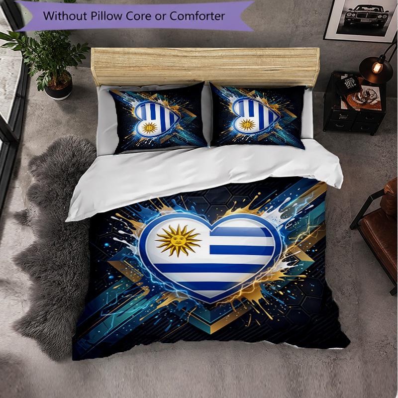 Uruguay Football Pattern 3 Pieces Bedding Set Soft Microfiber Duvet Cover with Pillow Cases for Bedroom