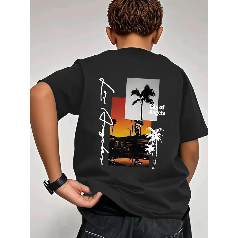 Boys Crew Neck Short Sleeve T-Shirt, Youth Street Style 110 чёрный