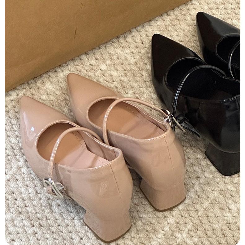 Not tired feet! Thick heel pointed tip 2025 autumn new nude high heels light mouth casual Mary Jane shoes single shoes women