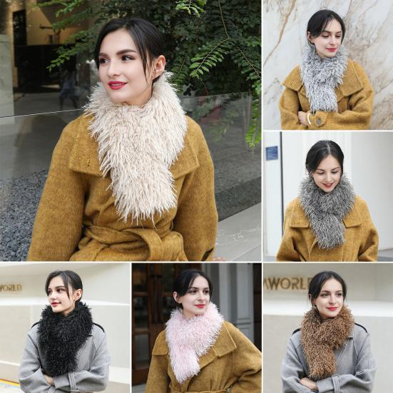 Plush Scarf with Magnetic Design Solid Color Women Thickened Warm Scarf Coat Accessory Daily Commuting Wear